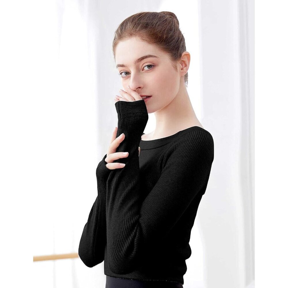 Long Sleeve Dance Sweater Soft Acrylic Warm-Up Pullover for Ballet Yoga - Picture 3 of 6